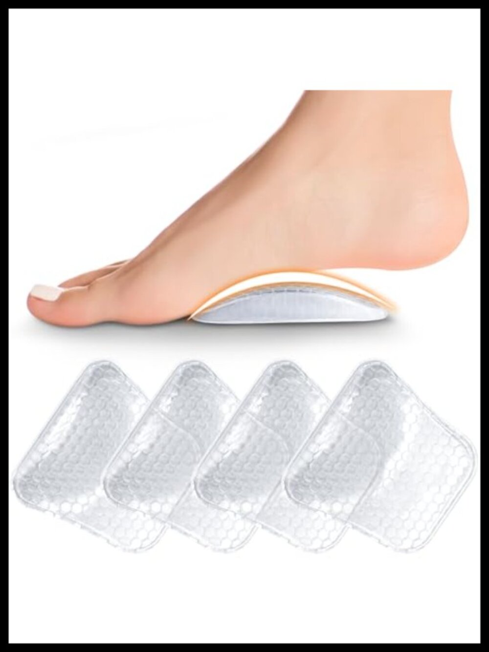 Arch Support Inserts for Flat Feet, Reusable, 2 Heights, Gel Cushions